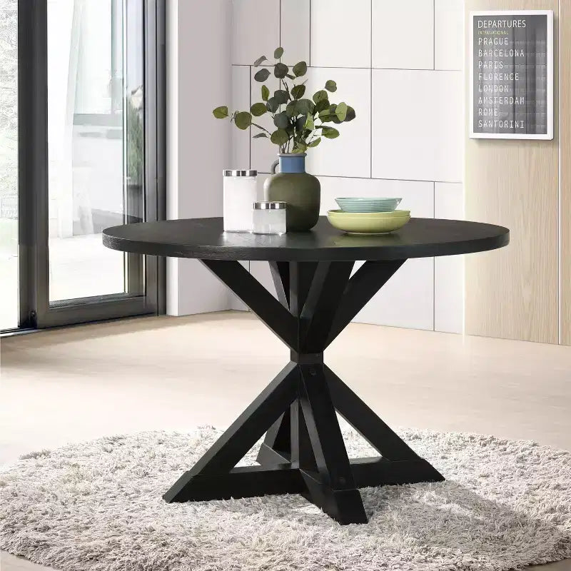 Tavolo da pranzo moderno da 47 pollici con piedistallo a croce per 4 persone, tavolo piccolo con piano pesante, tavolo da pranzo per sala da pranzo, soggiorno