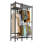 COZONY Heavy Duty Clothing Rack with Shelves 4-Tier Freestanding Wardrobe System Adjustable Storage for Bedroom Closet Laundry