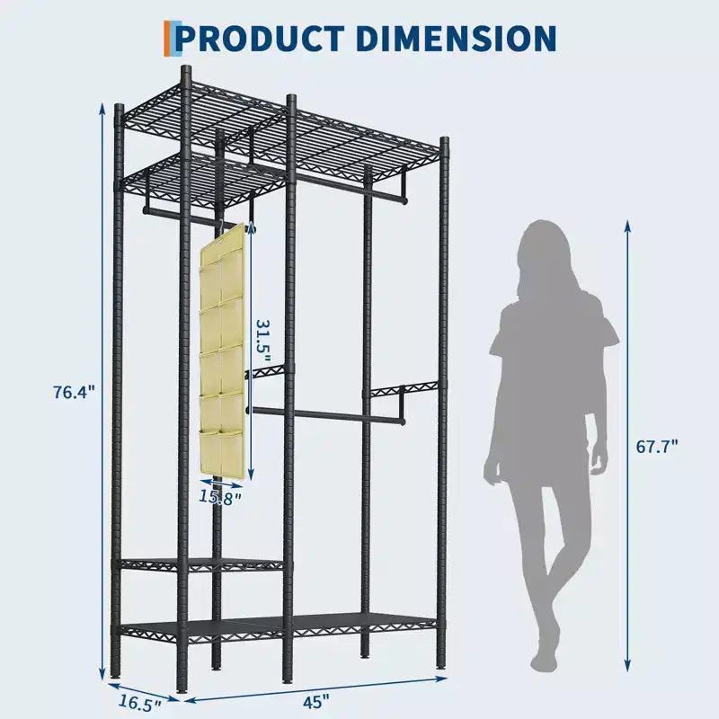 Appendiabiti Pesante con Mensole a 4 Livelli, Sistema Armadio Autoportante, Contenitore Regolabile per Camera da Letto, Guardaroba, Lavanderia