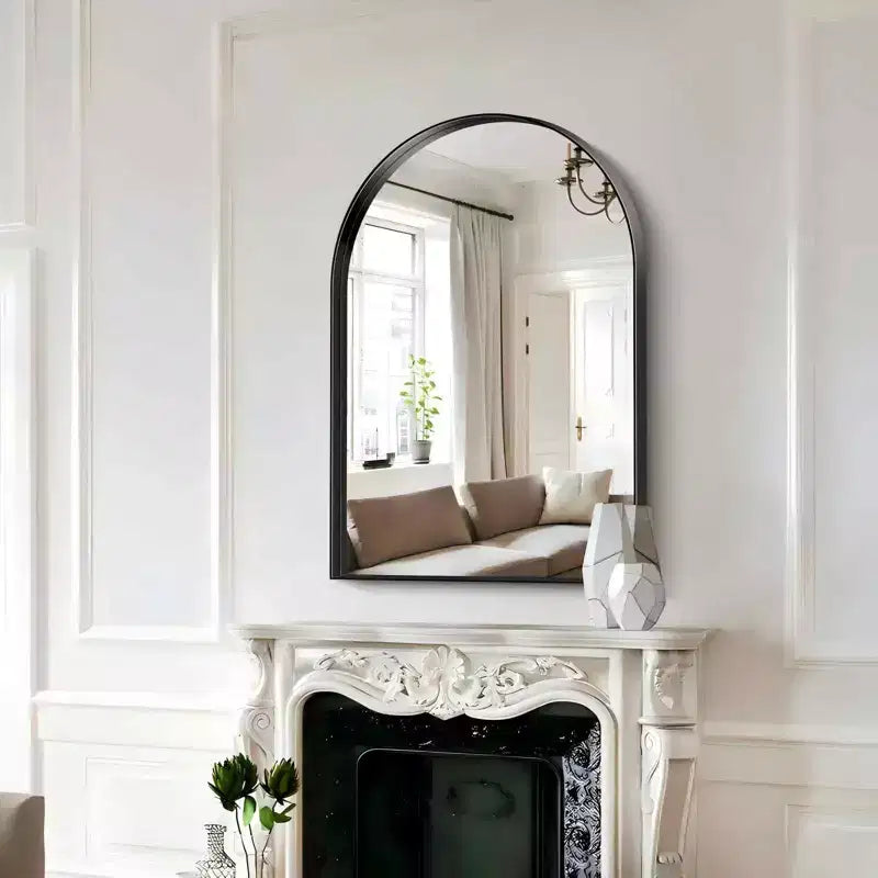 Specchio da parete ad arco 24*36, specchio da bagno a parete per camera da letto, soggiorno, ingresso, cornice profonda in metallo, nero