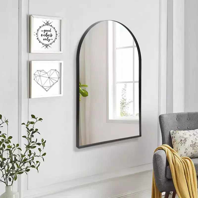 Specchio da parete ad arco 24*36, specchio da bagno a parete per camera da letto, soggiorno, ingresso, cornice profonda in metallo, nero