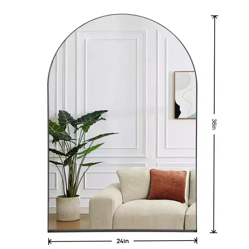 Specchio da parete ad arco 24*36, specchio da bagno a parete per camera da letto, soggiorno, ingresso, cornice profonda in metallo, nero