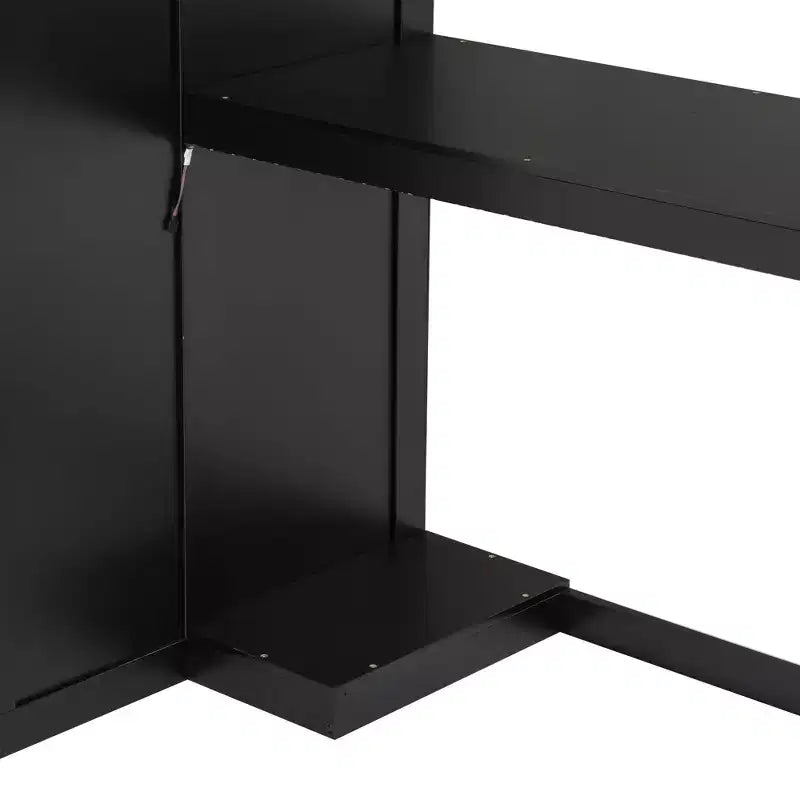 Letto a soppalco da gaming per ragazzi/adulti, per materassi singoli/matrimoniali, con scrivania, contenitore e luci a LED, struttura in legno, nero - ModernLuxe