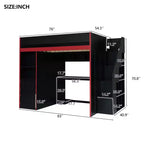 Letto a soppalco da gaming per ragazzi/adulti, per materassi singoli/matrimoniali, con scrivania, contenitore e luci a LED, struttura in legno, nero - ModernLuxe