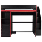 Letto a soppalco da gaming per ragazzi/adulti, per materassi singoli/matrimoniali, con scrivania, contenitore e luci a LED, struttura in legno, nero - ModernLuxe