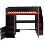 Letto a soppalco da gaming per ragazzi/adulti, per materassi singoli/matrimoniali, con scrivania, contenitore e luci a LED, struttura in legno, nero - ModernLuxe