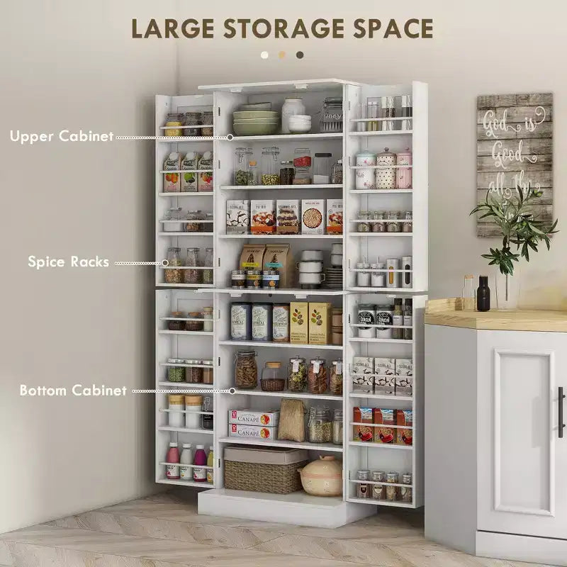 65 mobiletti da cucina, mobile dispensa da cucina con 4 ante e 16 ripiani interni per sala da pranzo