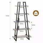 Scaffale a Scala a 5 Ripiani, Libreria Retrò a Terra con Ripiani, Scaffale Alto per Libri CD Film, Scaffale Organizzatore Stretto per Camera da Letto