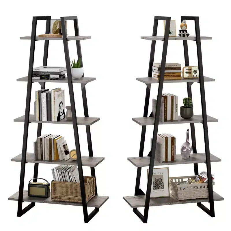 Scaffale a Scala a 5 Ripiani, Libreria Retrò a Terra con Ripiani, Scaffale Alto per Libri CD Film, Scaffale Organizzatore Stretto per Camera da Letto