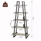 Scaffale a Scala a 5 Ripiani, Libreria Retrò a Terra con Ripiani, Scaffale Alto per Libri CD Film, Scaffale Organizzatore Stretto per Camera da Letto