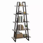 5 Tier Ladder Bookshelf, Retro Floor Standing Bookcase with Shelves, Tall Book Storage Rack for CDs Movies Books, Narrow Organizer Shelf for Bedroom