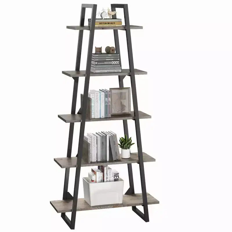 Scaffale a Scala a 5 Ripiani, Libreria Retrò a Terra con Ripiani, Scaffale Alto per Libri CD Film, Scaffale Organizzatore Stretto per Camera da Letto