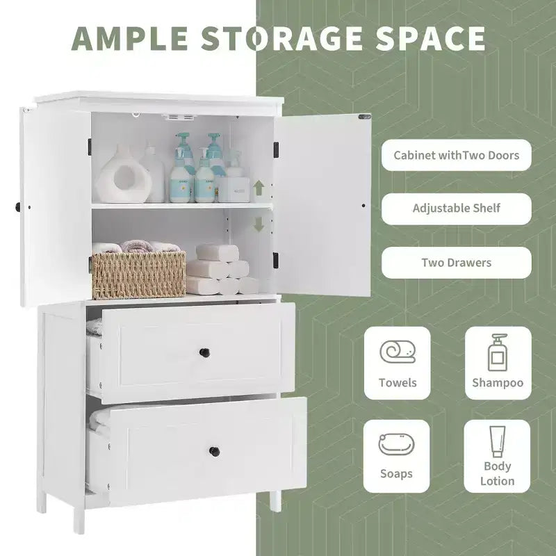 Mobile da bagno con due ante e cassetti, ripiano regolabile, in MDF, nero