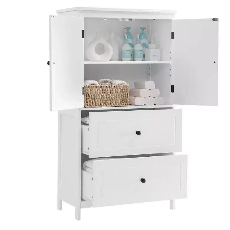 Mobile da bagno con due ante e cassetti, ripiano regolabile, in MDF, nero