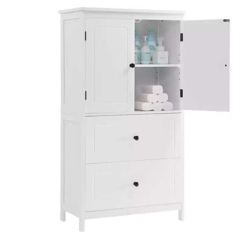Mobile da bagno con due ante e cassetti, ripiano regolabile, in MDF, nero