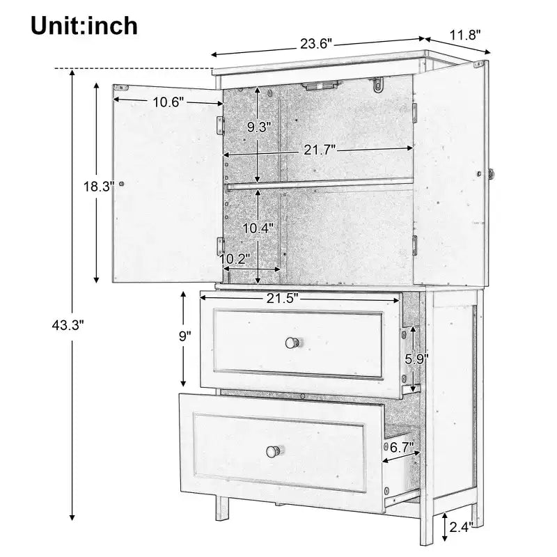 Mobile da bagno con due ante e cassetti, ripiano regolabile, in MDF, nero