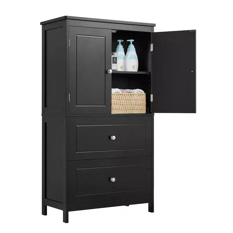 Mobile da bagno con due ante e cassetti, ripiano regolabile, in MDF, nero