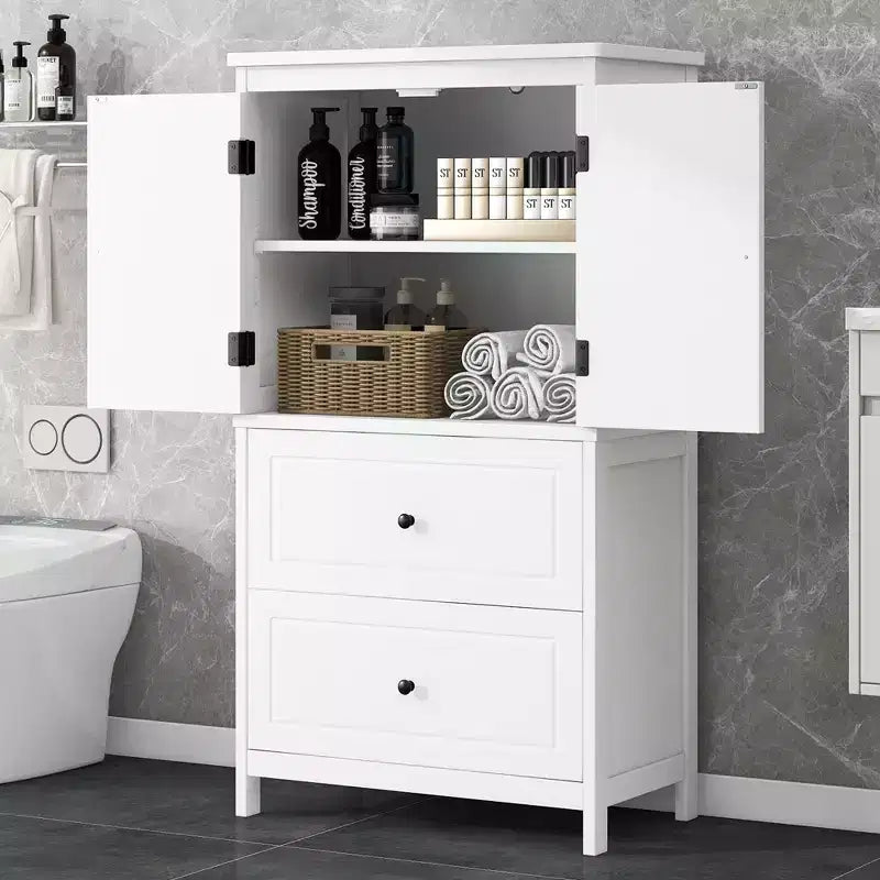 Mobile da bagno con due ante e cassetti, ripiano regolabile, in MDF, nero