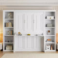 Murphy Bed with Desk, Wooden Cabinet Bed Wall Bed with Bookshelf, Folding Wall Chest Bed for Bedroom Guest Room, White