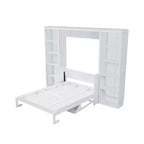 Letto a scomparsa Murphy con scrivania, Letto a mobile in legno con libreria, Letto a cassapanca pieghevole da parete per camera da letto e camera degli ospiti, Bianco