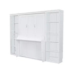 Letto a scomparsa Murphy con scrivania, Letto a mobile in legno con libreria, Letto a cassapanca pieghevole da parete per camera da letto e camera degli ospiti, Bianco