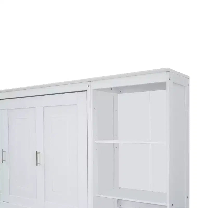 Letto a scomparsa Murphy con scrivania, Letto a mobile in legno con libreria, Letto a cassapanca pieghevole da parete per camera da letto e camera degli ospiti, Bianco