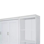 Letto a scomparsa Murphy con scrivania, Letto a mobile in legno con libreria, Letto a cassapanca pieghevole da parete per camera da letto e camera degli ospiti, Bianco