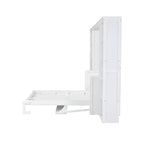 Letto a scomparsa Murphy con scrivania, Letto a mobile in legno con libreria, Letto a cassapanca pieghevole da parete per camera da letto e camera degli ospiti, Bianco