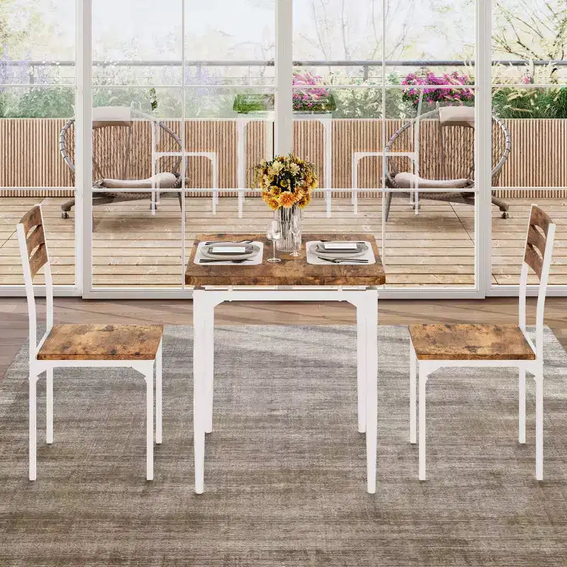 Set da pranzo per 2, Tavolo e sedie compatti da 3 pezzi, Seduta ergonomica confortevole, Ideale per piccoli spazi, cucine, appartamenti