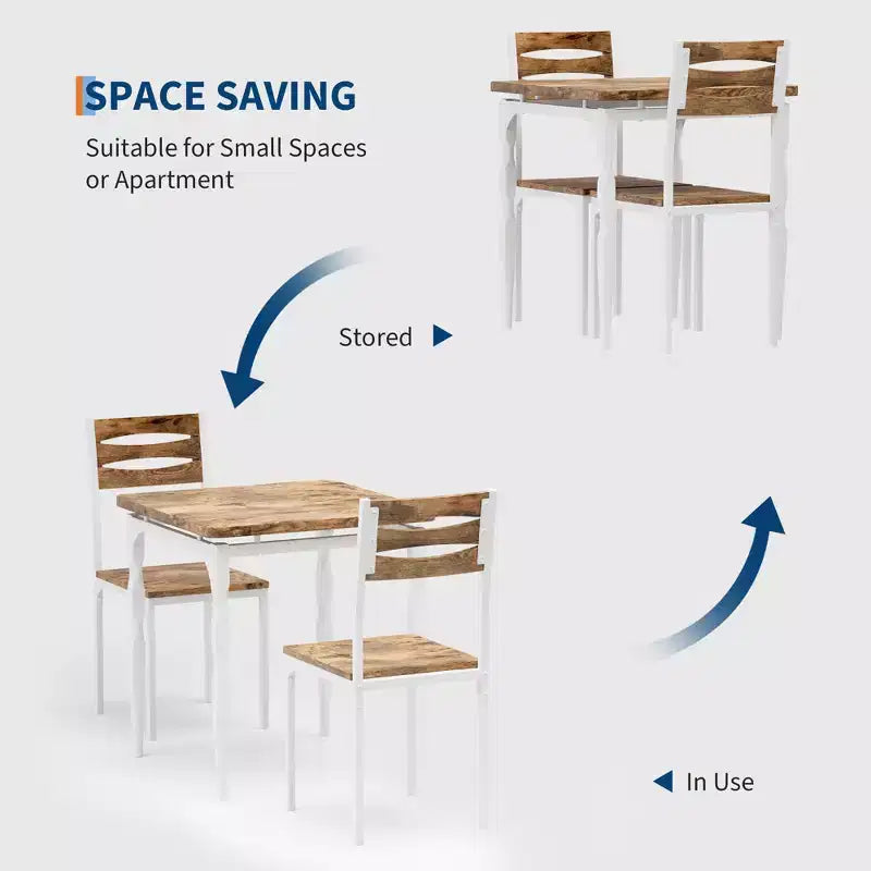 Set da pranzo per 2, Tavolo e sedie compatti da 3 pezzi, Seduta ergonomica confortevole, Ideale per piccoli spazi, cucine, appartamenti