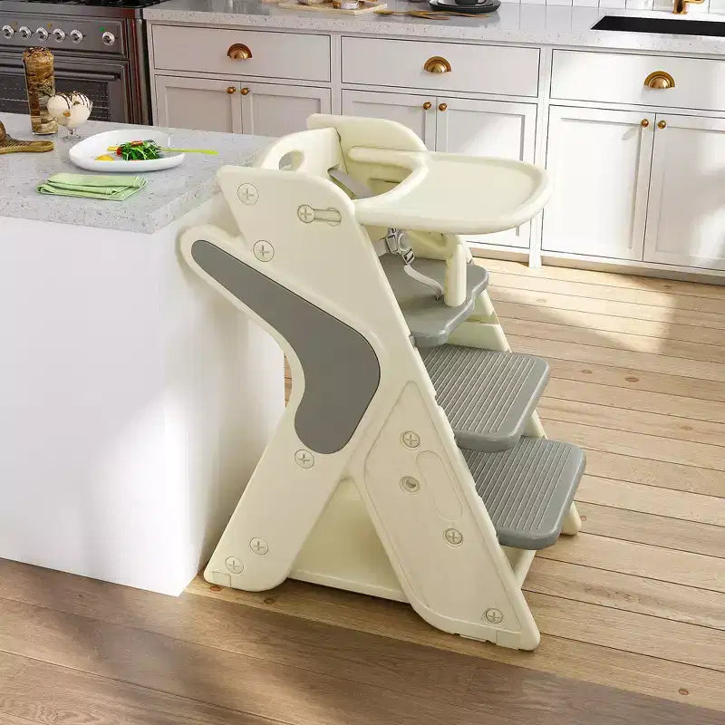 Sedia da pranzo multifunzione, sedia per bambini con cinture di sicurezza e un grande piatto estraibile