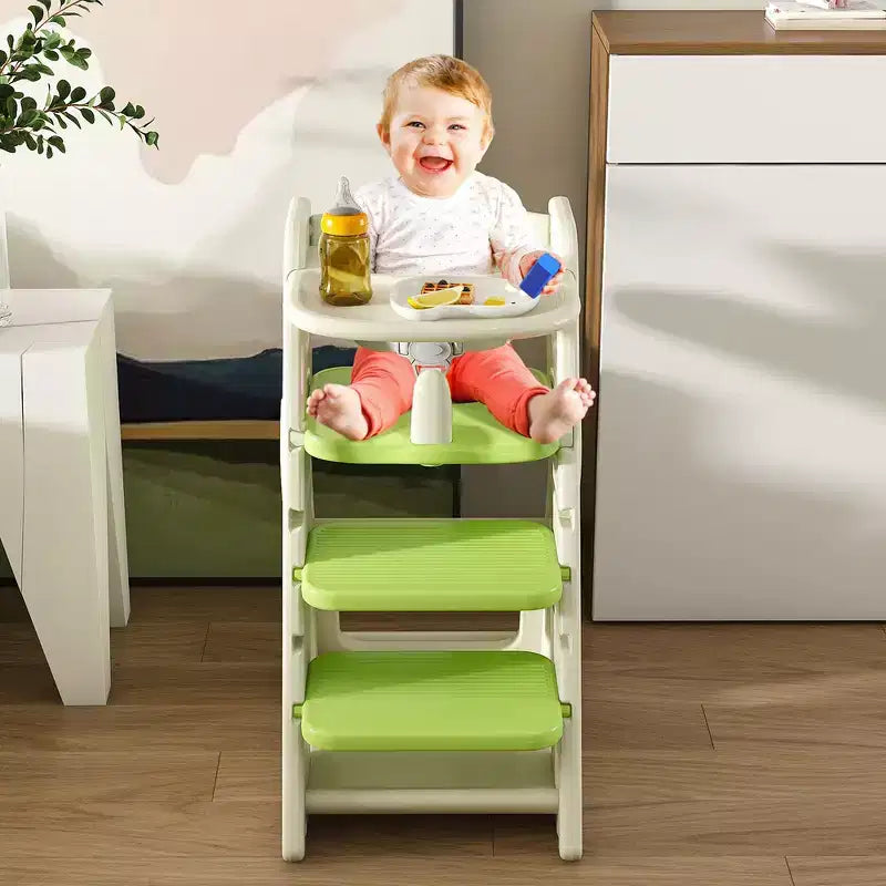 Sedia da pranzo multifunzione, sedia per bambini con cinture di sicurezza e un grande piatto estraibile