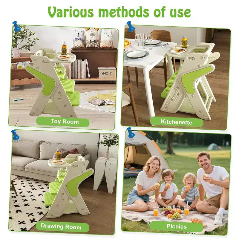 Sedia da pranzo multifunzione, sedia per bambini con cinture di sicurezza e un grande piatto estraibile