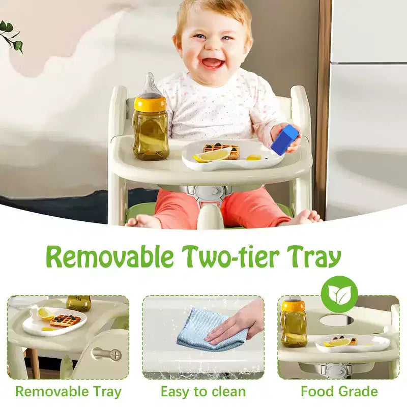 Sedia da pranzo multifunzione, sedia per bambini con cinture di sicurezza e un grande piatto estraibile