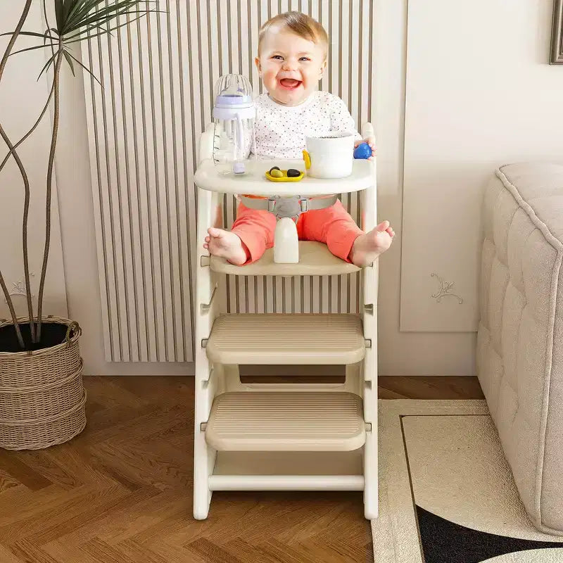 Sedia da pranzo multifunzione, sedia per bambini con cinture di sicurezza e un grande piatto estraibile