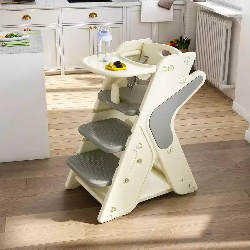 Sedia da pranzo multifunzione, sedia per bambini con cinture di sicurezza e un grande piatto estraibile