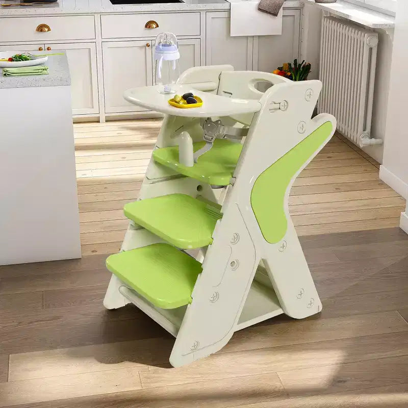 Sedia da pranzo multifunzione, sedia per bambini con cinture di sicurezza e un grande piatto estraibile