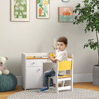 Set Tavolo e 2 Sedie per Bambini con Cassetto, MDF Sicuro, Facile da Montare, Ideale per Compiti e Giochi - Bianco