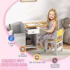 Set Tavolo e 2 Sedie per Bambini con Cassetto, MDF Sicuro, Facile da Montare, Ideale per Compiti e Giochi - Bianco
