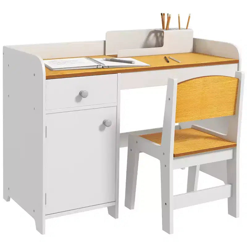 Set Tavolo e 2 Sedie per Bambini con Cassetto, MDF Sicuro, Facile da Montare, Ideale per Compiti e Giochi - Bianco