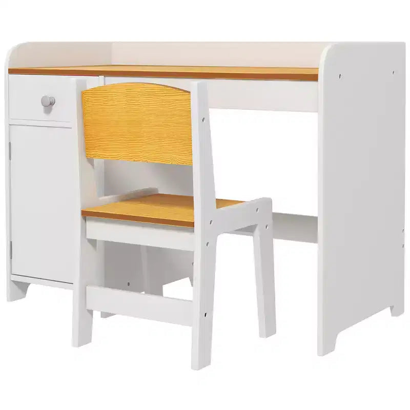 Set Tavolo e 2 Sedie per Bambini con Cassetto, MDF Sicuro, Facile da Montare, Ideale per Compiti e Giochi - Bianco