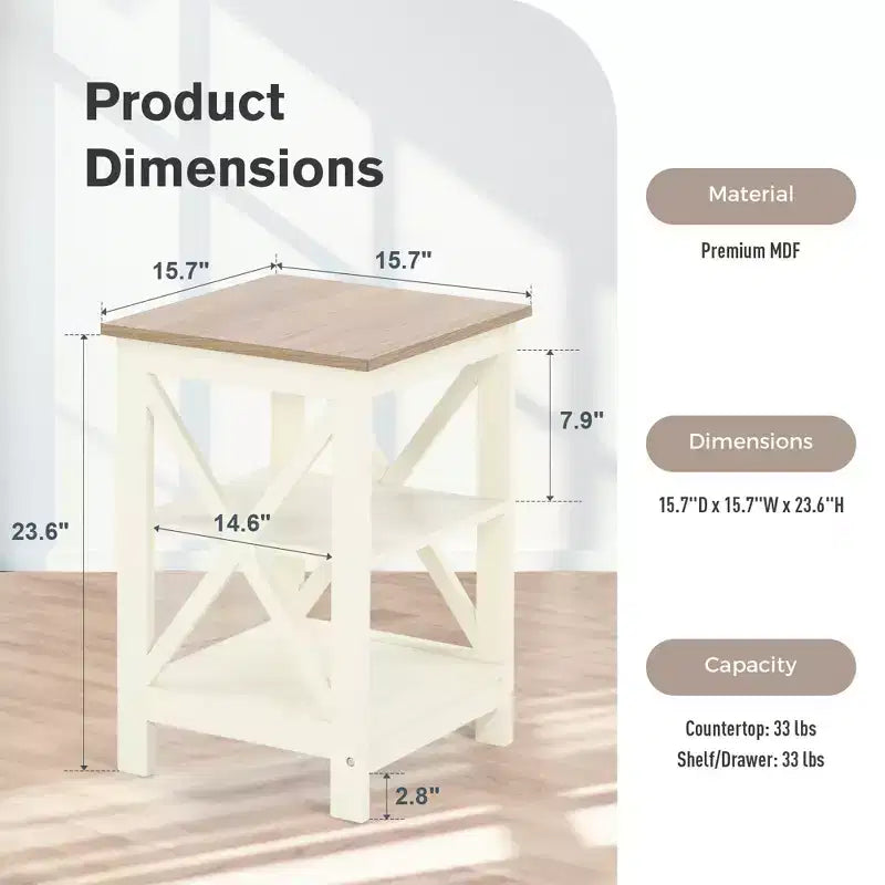 Tavolini da Caffè Rustici da Fattoria (Set da 2), Tavolini Laterali a 3 Livelli con Design a X, Comodini in Legno per Soggiorno o Camera da Letto