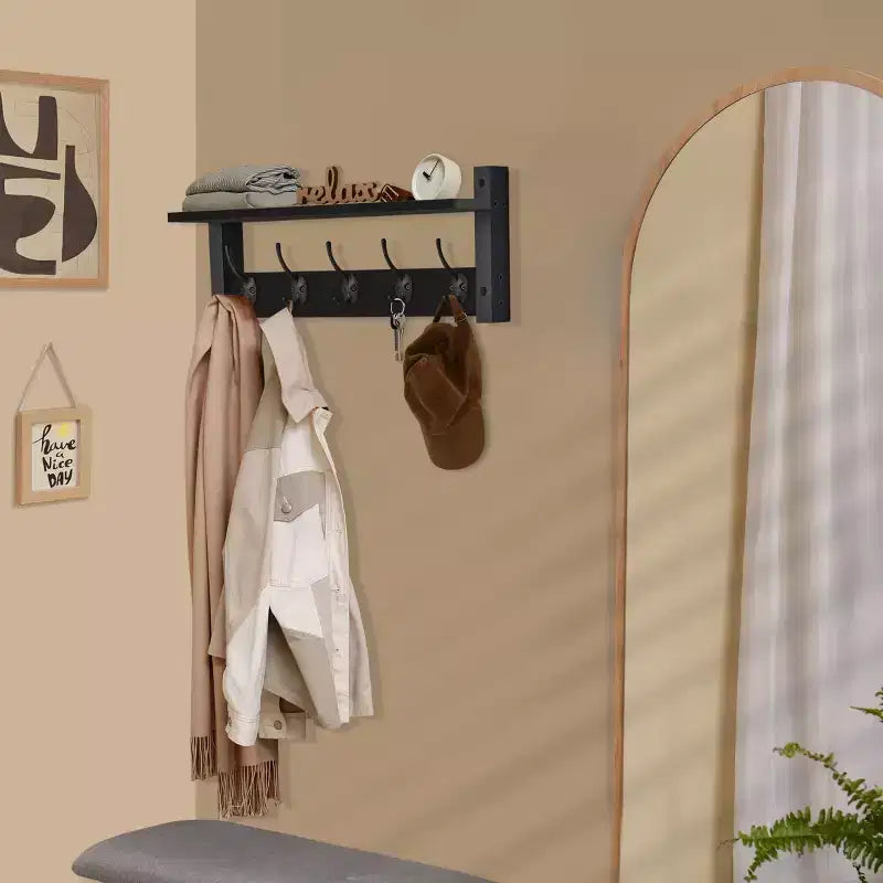 Mensola da parete galleggiante da 24 pollici con 5 ganci resistenti per ingresso, bagno, camera da letto, cucina o ripostiglio