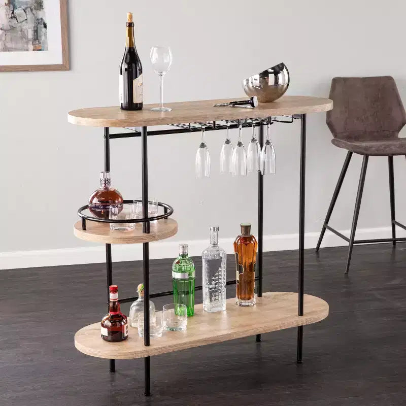Tavolo da bar/vino con porta bicchieri integrato - Naturale