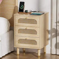 VINGLI Nightstand, Rattan Night Stand 3 Drawer Bed Side Table, Boho End Table