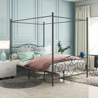 GDFStudio Rubie Queen Size Metal Canopy Bed Frame with Vintage Headboard