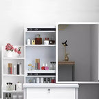 Scrivania da trucco moderna Tess 34.8'' con specchio, luci, 1 sedia, 4 cassetti e ripiani aperti