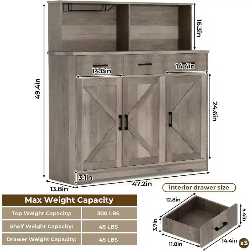 Mobile buffet da fattoria con microonde, mobile bar in legno per cucina, unità versatile con vani portaoggetti, facile montaggio