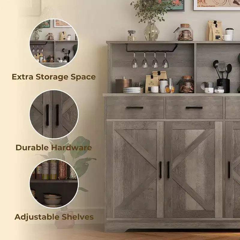 Mobile buffet da fattoria con microonde, mobile bar in legno per cucina, unità versatile con vani portaoggetti, facile montaggio