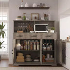 Mobile buffet da fattoria con microonde, mobile bar in legno per cucina, unità versatile con vani portaoggetti, facile montaggio
